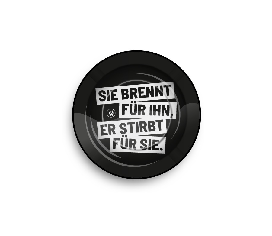 Metal Ashtray - 135mm - Sie Brennt Für Ihn - Display - 6 Stück