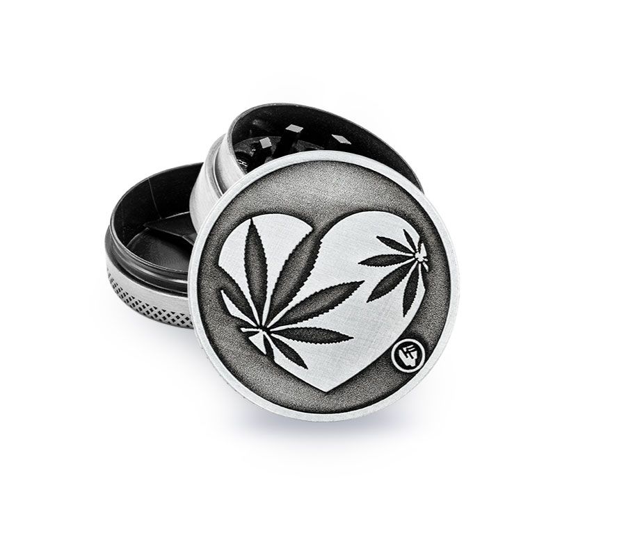 Metal Grinder - 40mm - 3 Layers - Silver - 420 Heart - Display - 6 Stück