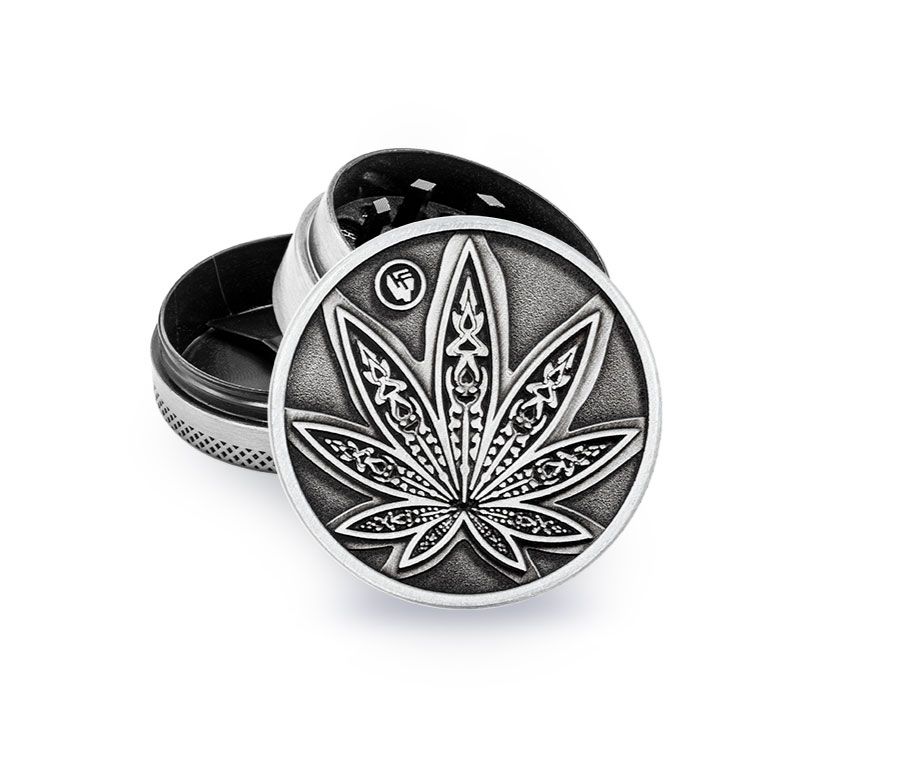 Metal Grinder - 40mm - 3 Layers - Silver - Neon Leaves 3/4 - Display - 6 Stück Bild 2