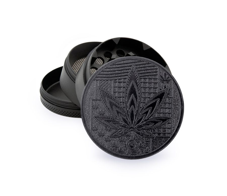 Metal Grinder - 50mm - 4 Layers - Black - Leaves 36 - Display - 4 Stück