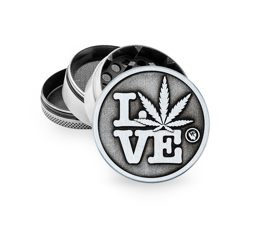 Metal Grinder - 50mm - 4 Layers - Silver - 420 Love - Display - 4 Stück
