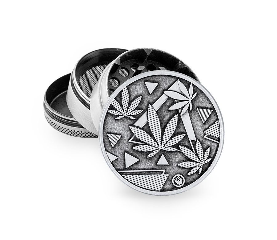 Metal Grinder - 50mm - 4 Layers - Silver - Leaves 37 2 - Display - 4 Stück Bild 2