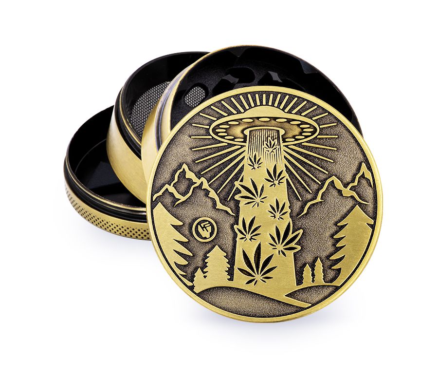Metal Grinder - 60mm - 4 Layers - Gold - 420 Aliens - Display - 4 Stück