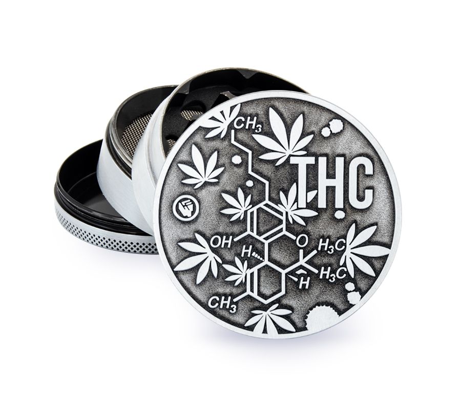Metal Grinder - 60mm - 4 Layers - Silver - THC Molecules - Display - 4 Stück Bild 2