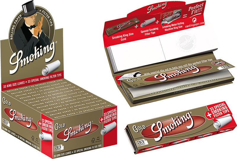 Smoking - Kingsize + Tips - Gold - Box - 24 x 33 Stück