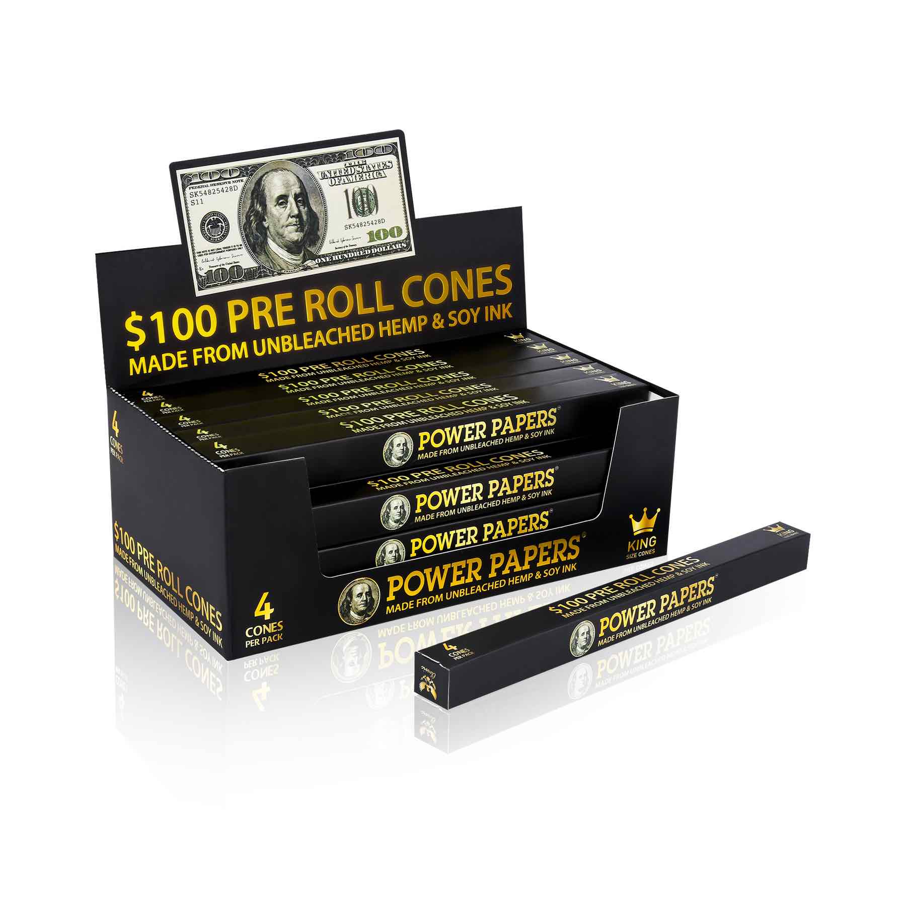 Power Papers 100 DOLLAR - King Size Cones - Prerolled Joints - Box - 24 x 4 Stück Bild 2