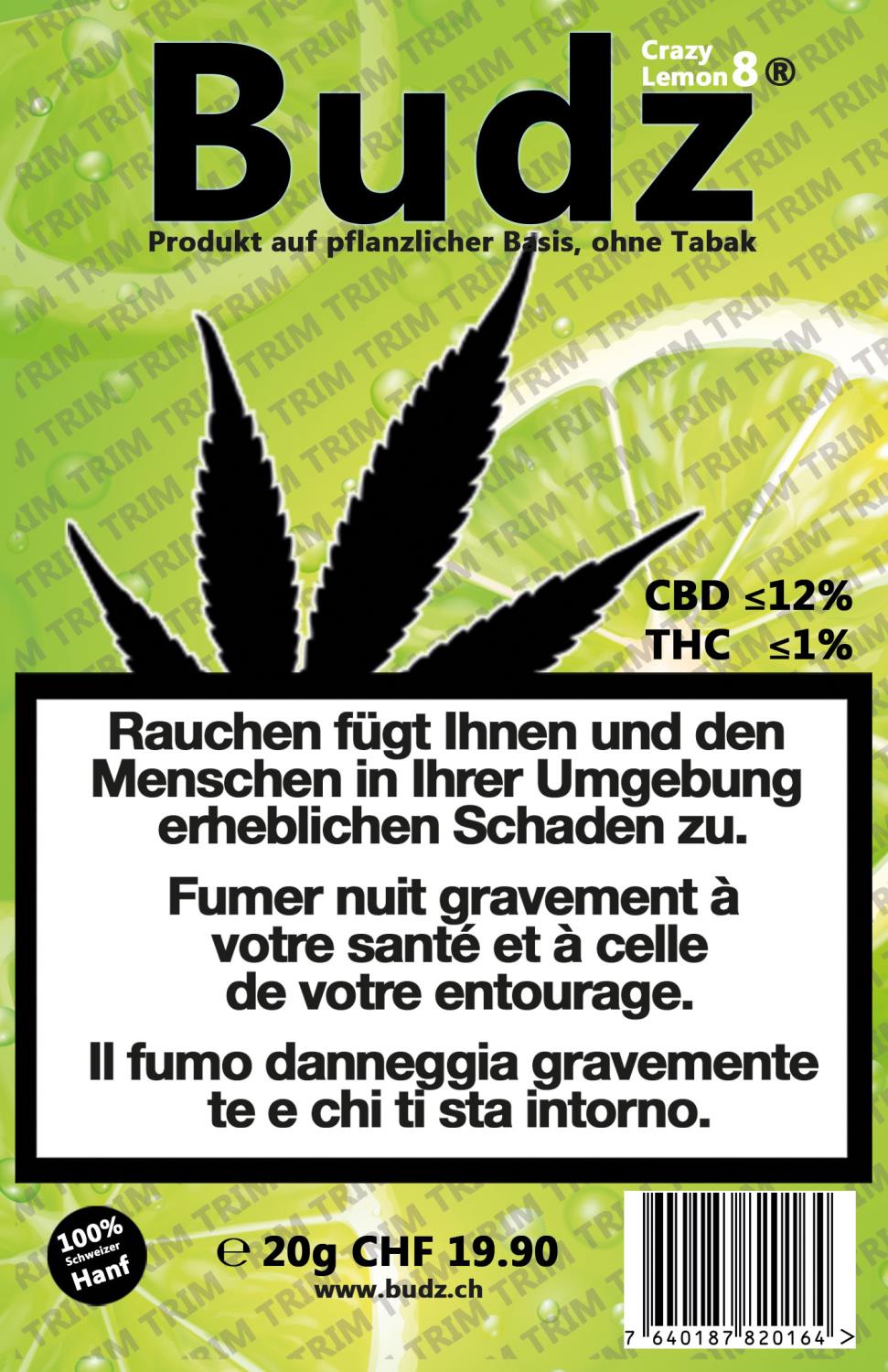 Budz - Crazy Lemon 8 - Greenhouse Hybrid CBD Trim - 20g