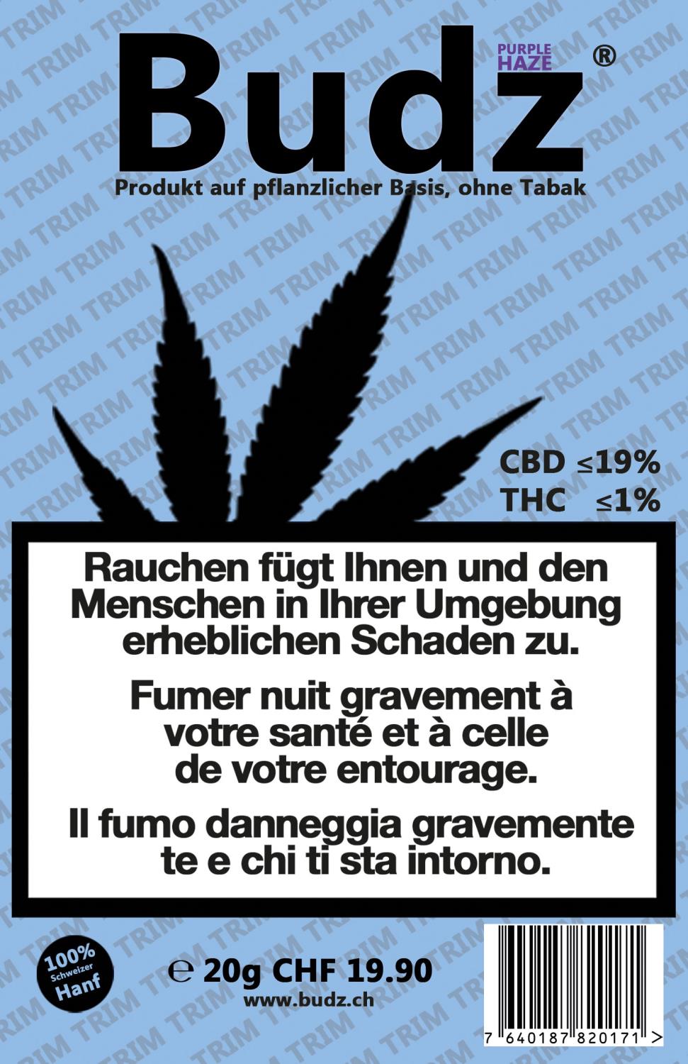 Budz - Purple Haze - Greenhouse CBD Trim - 20g