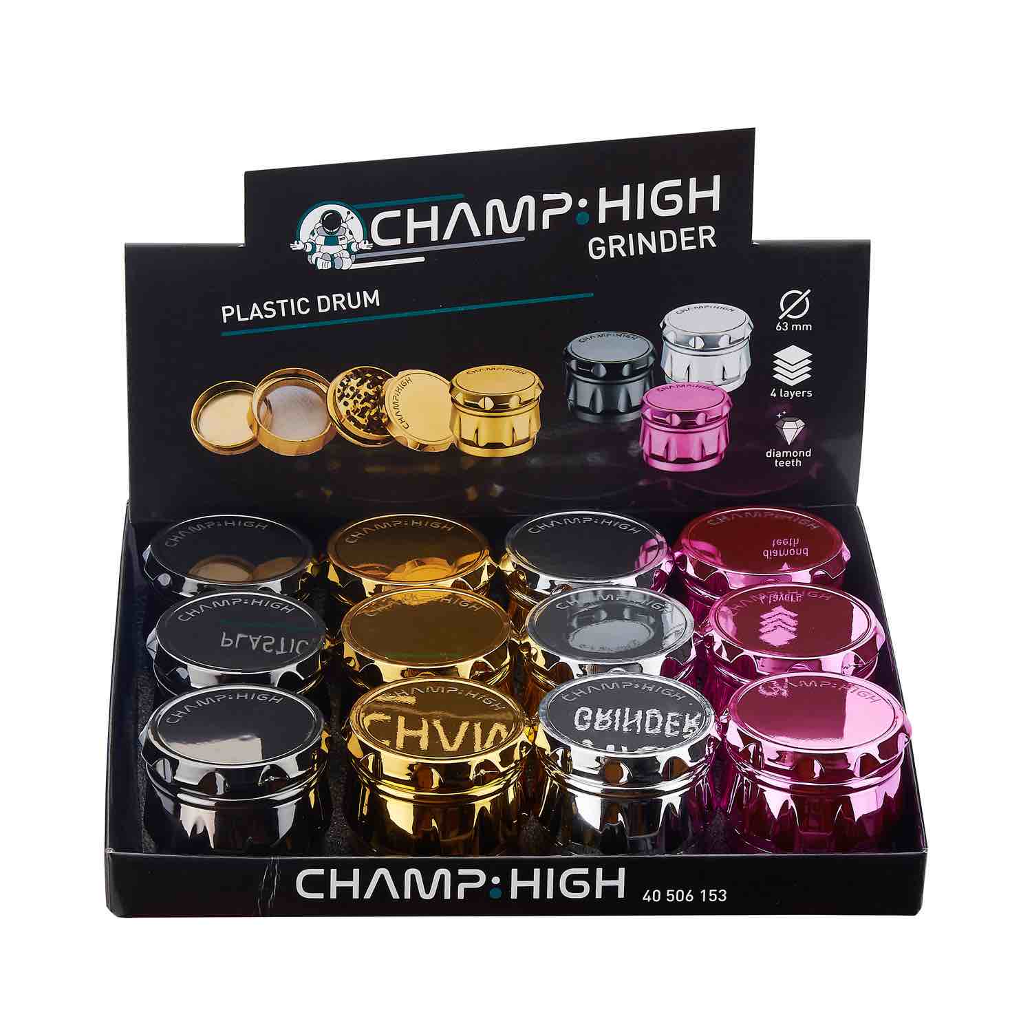 Champ High - Plastic Grinder Drum - 63mm - 4 Layers - Display - 12 Stück