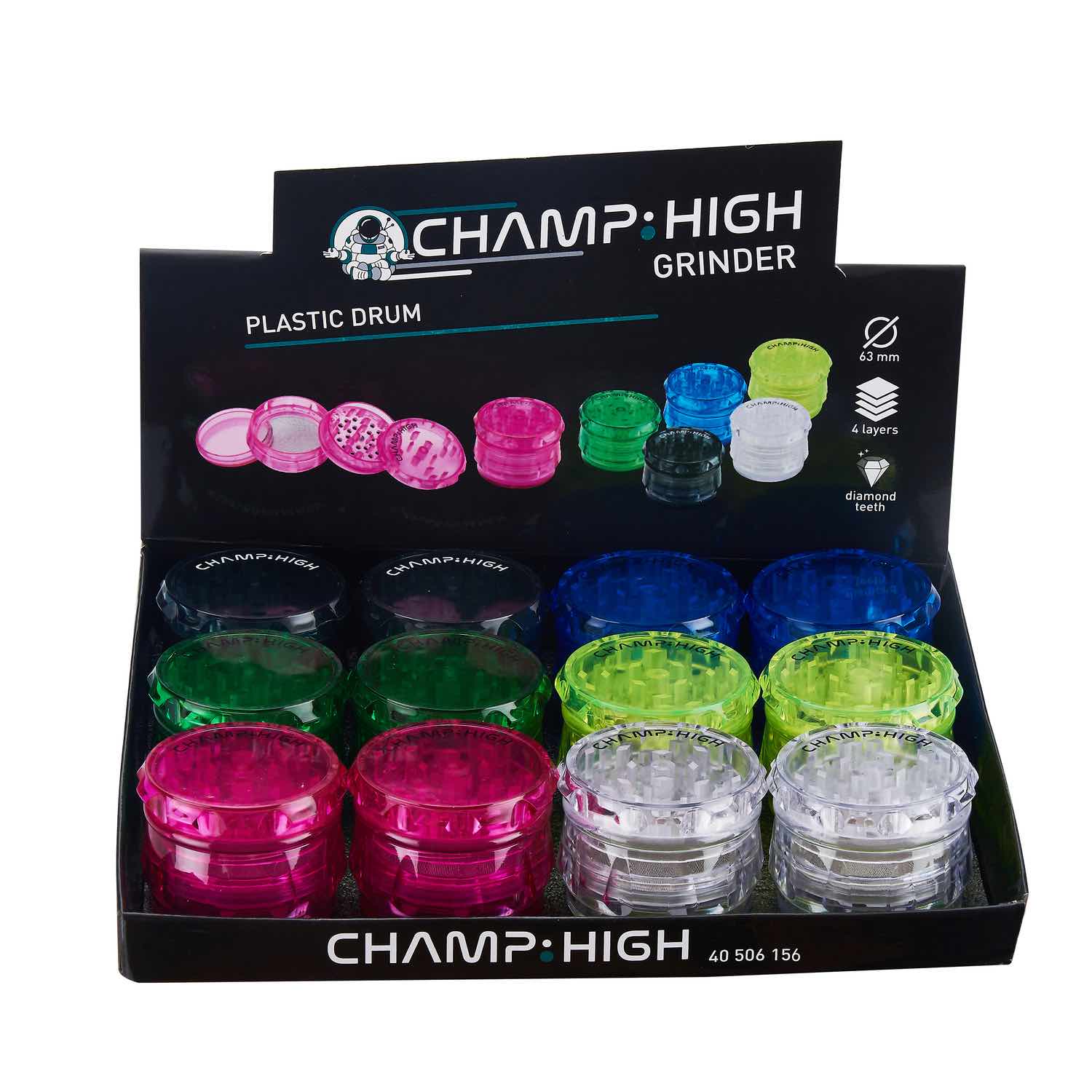 Champ High - Plastic Grinder Drum Color - 63mm - 4 Layers - Display - 12 Stück
