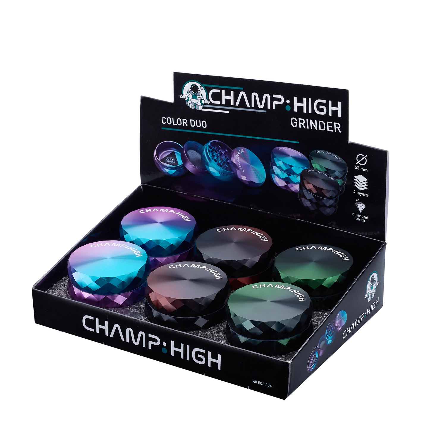 Champ High - Grinder Color Duo - 53mm - 4 Layers - Display - 6 Stück