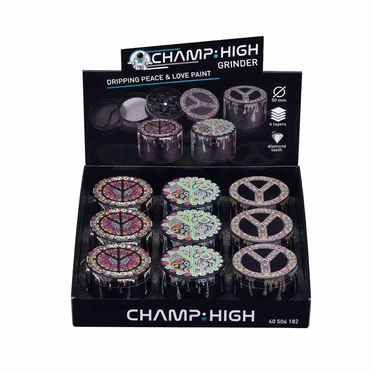 Champ High - Grinder Dripping Peace&Love Paint - 50mm - 4 Layers - Display - 9 Stück