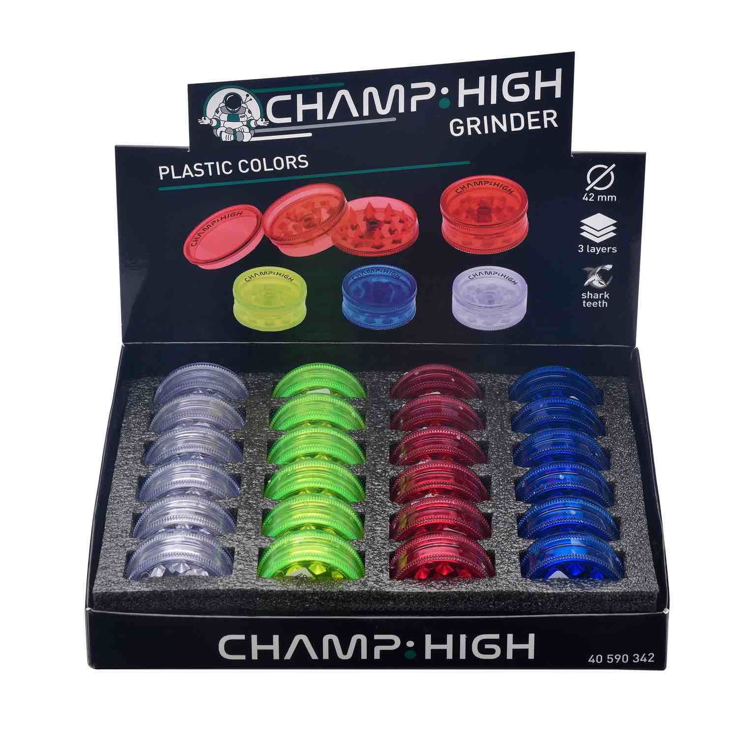 Champ High - Plastic Grinder - 42mm - 3 Layers - Display - 24 Stück