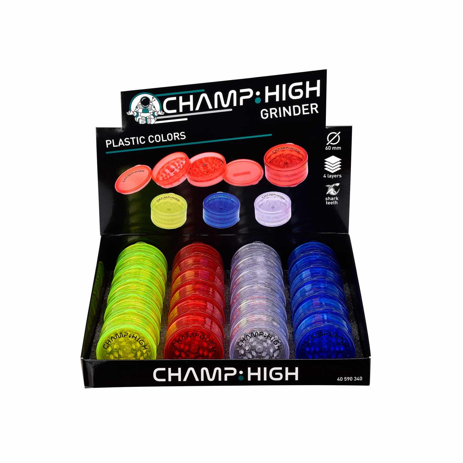 Champ High - Plastic Grinder - 60mm - 4 Layers - Display - 24 Stück