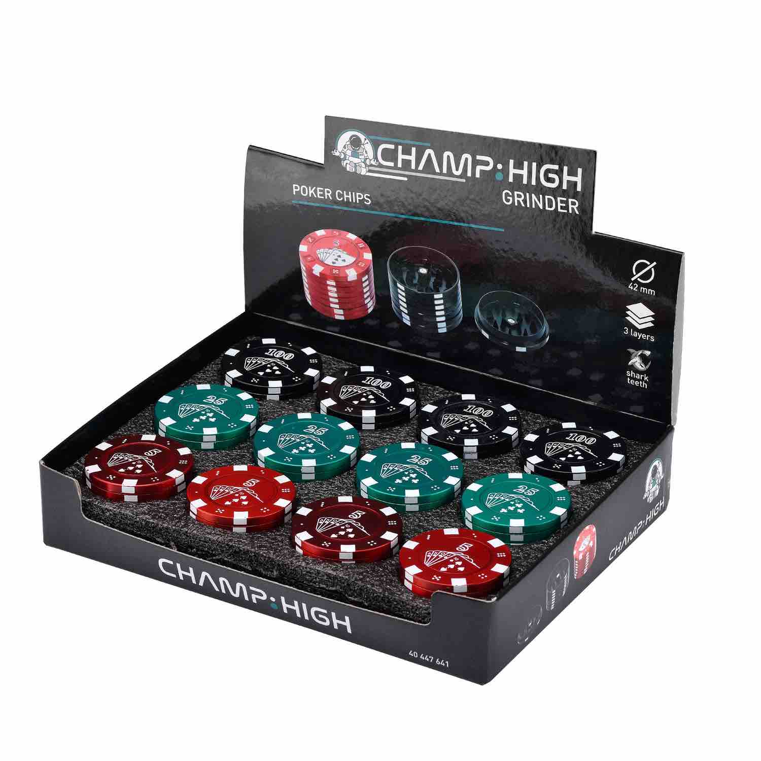 Champ High - Grinder Poker Chips - 42mm - 3 Layers - Display - 12 Stück