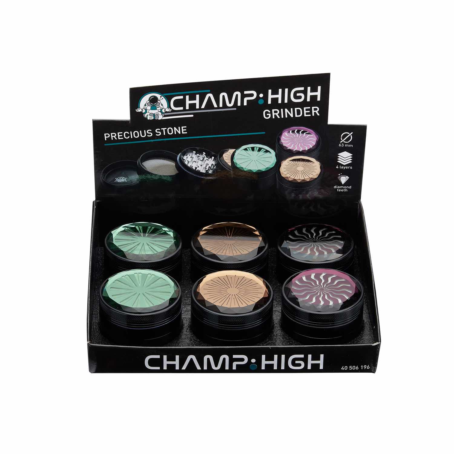 Champ High - Grinder Precious Stone - 63mm - 4 Layers - Display - 6 Stück