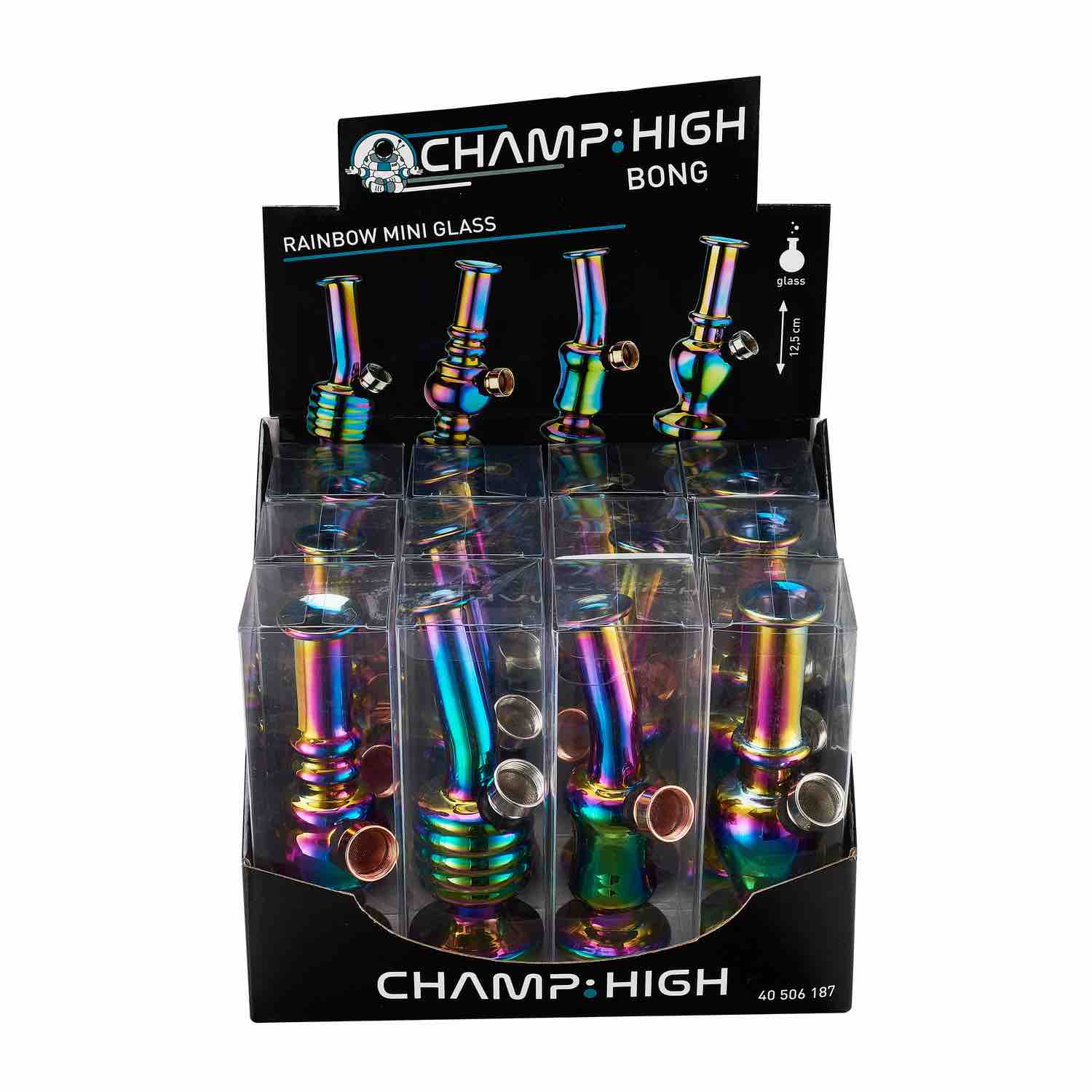 Champ High - Mini Rainbow Glass Bong - 12.5cm - Display - 12 Stück