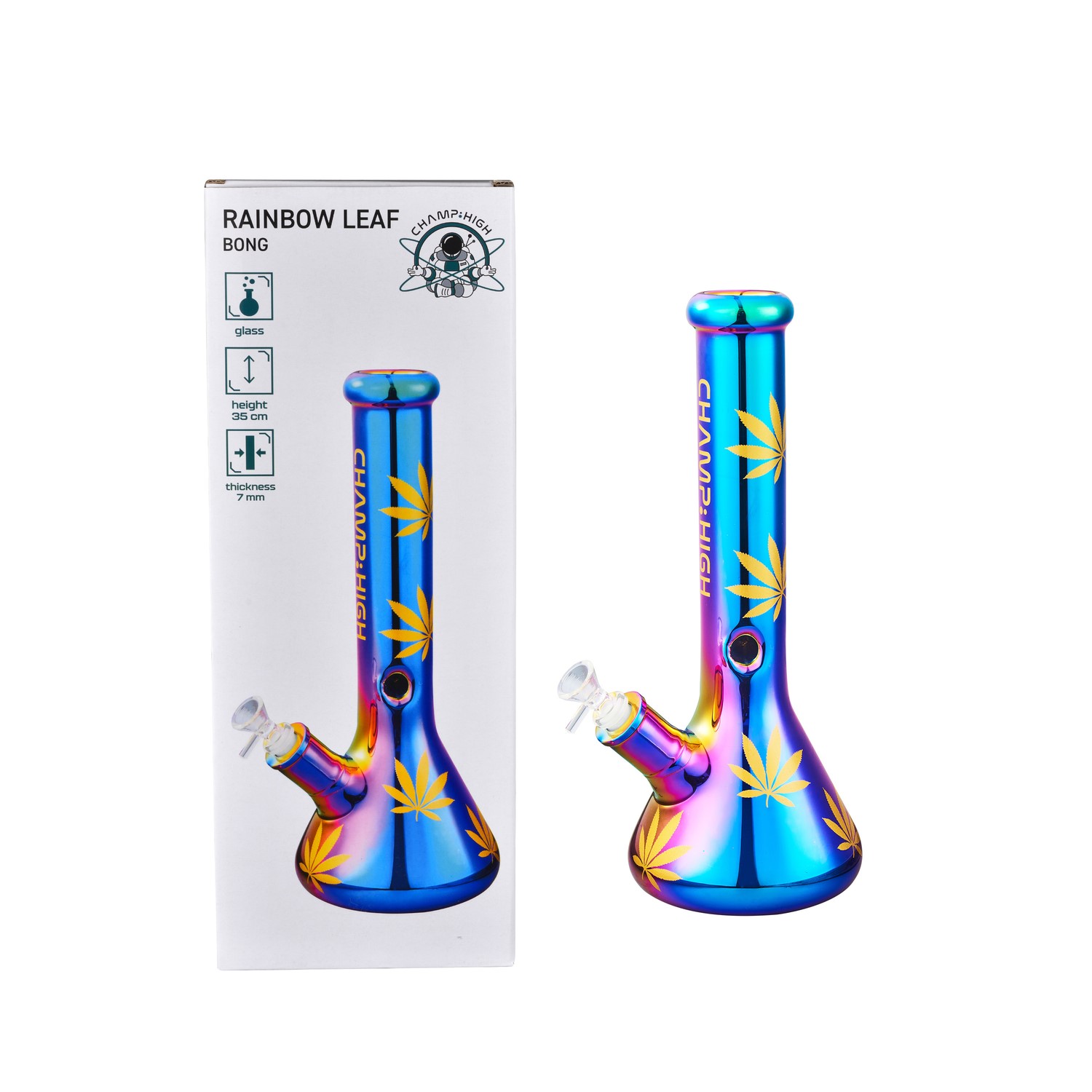 Champ High - Glas Bong Rainbow Hemp Leaves - 40mm - 35cm