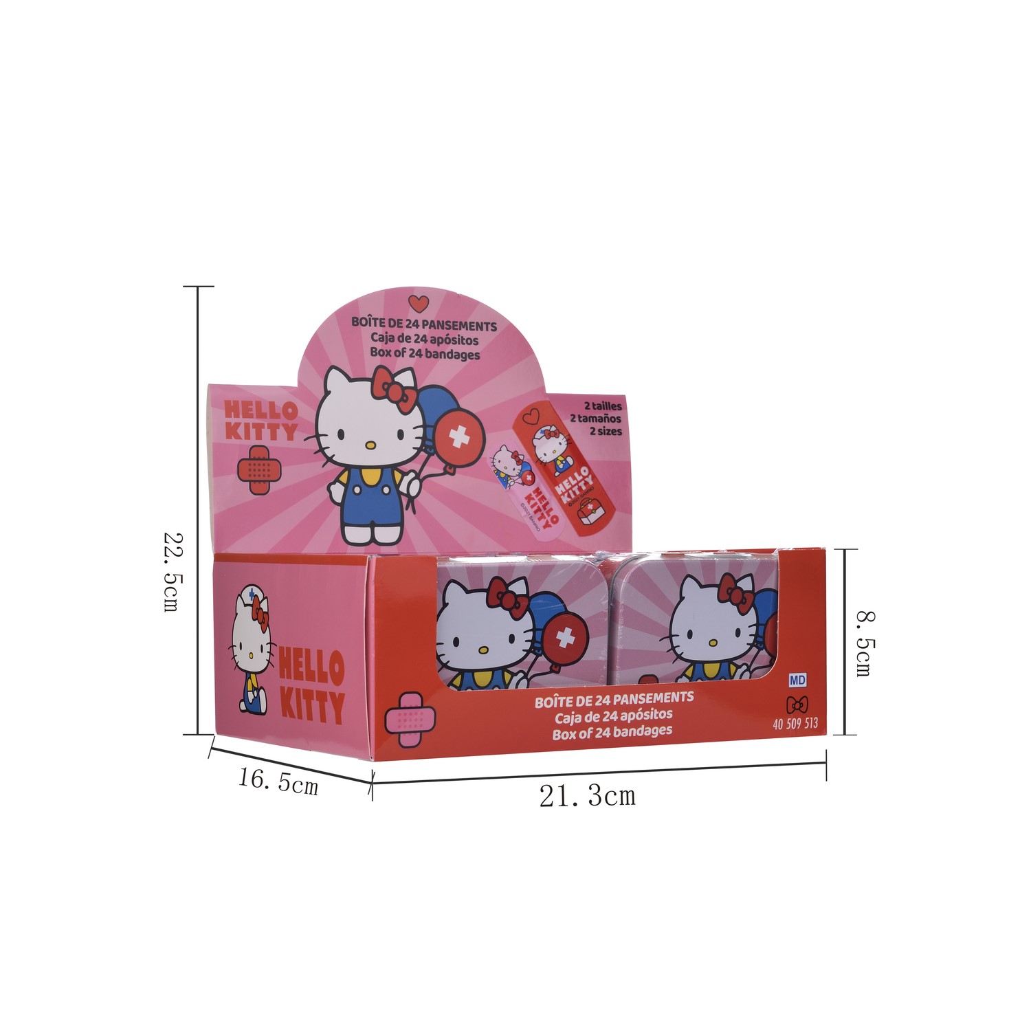 Pflaster in Metalldose - Hello Kitty - 2 Grössen / 24 Stück - Display - 12 Stück
