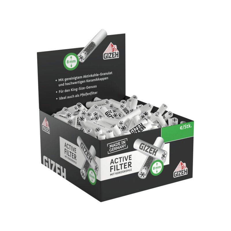 GIZEH - Active Filter 8mm - Black - Box - 200 Stück