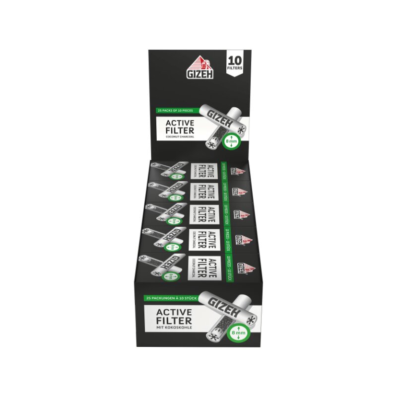 GIZEH - Active Filter 8mm - Black - Box - 25 x 10 Stück