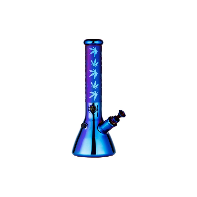 Glas Bong - Hemp Leaves - Rainbow Blue - 35.5cm