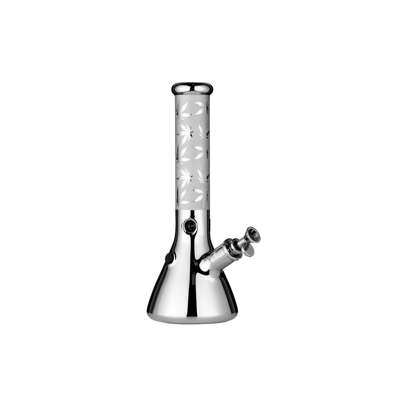 Glas Bong - Hemp Leaves - Silver - 35.5cm