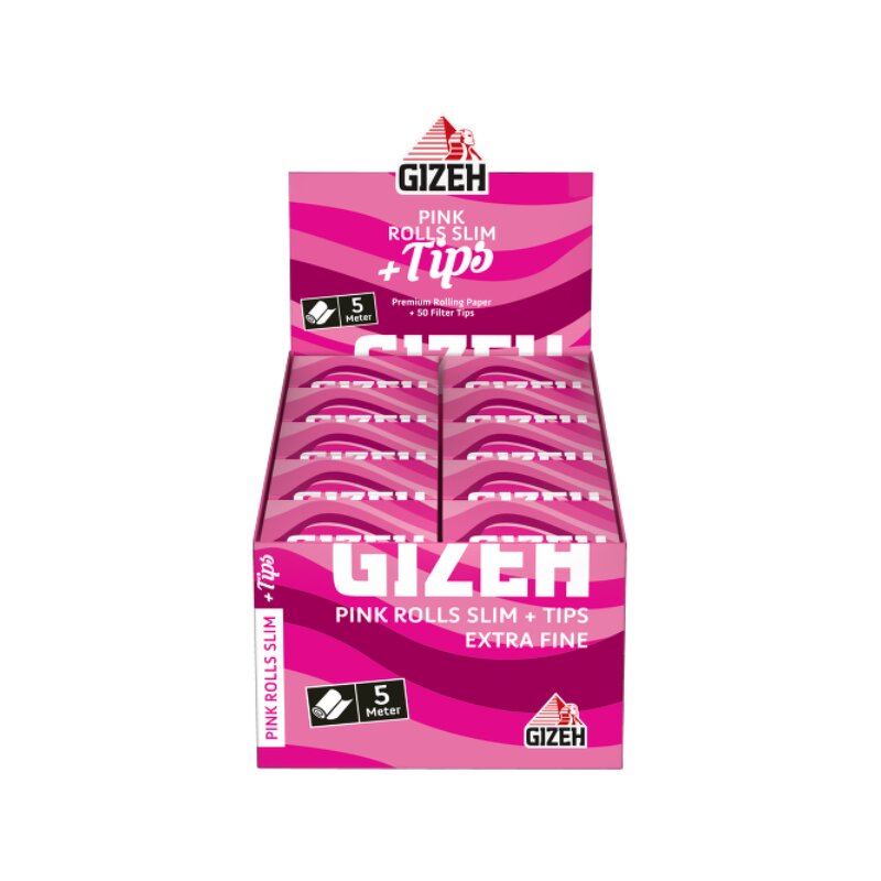 GIZEH - Rolls Slim + Tips - Pink - 5 Meter - Box - 20 Stück