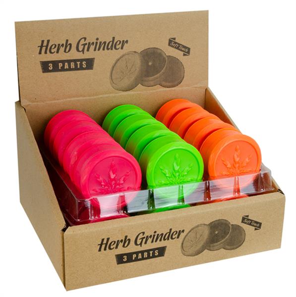 Grinder Plastic - Soft Touch Neon - 50mm - 3 Layers - Display - 24 Stück
