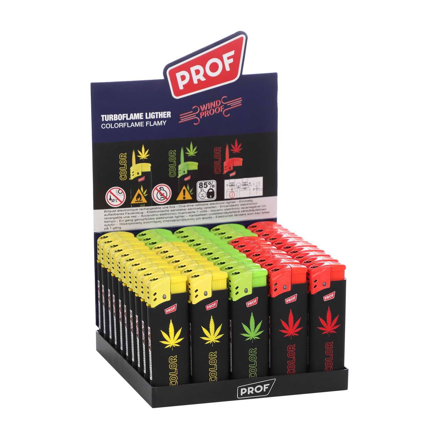 Hemp Leaf Feuerzeug - Turboflame Multicolor - Display - 50 Stück