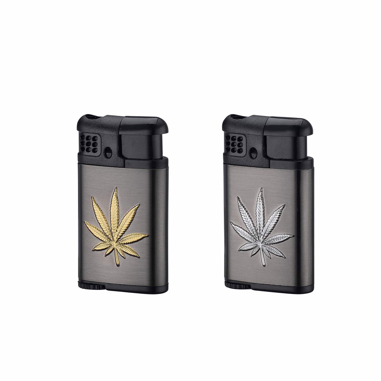 Champ - Hemp Leaf Feuerzeug Gold/Silver mit grüner Flamme - Display - 12 Stück Bild 2