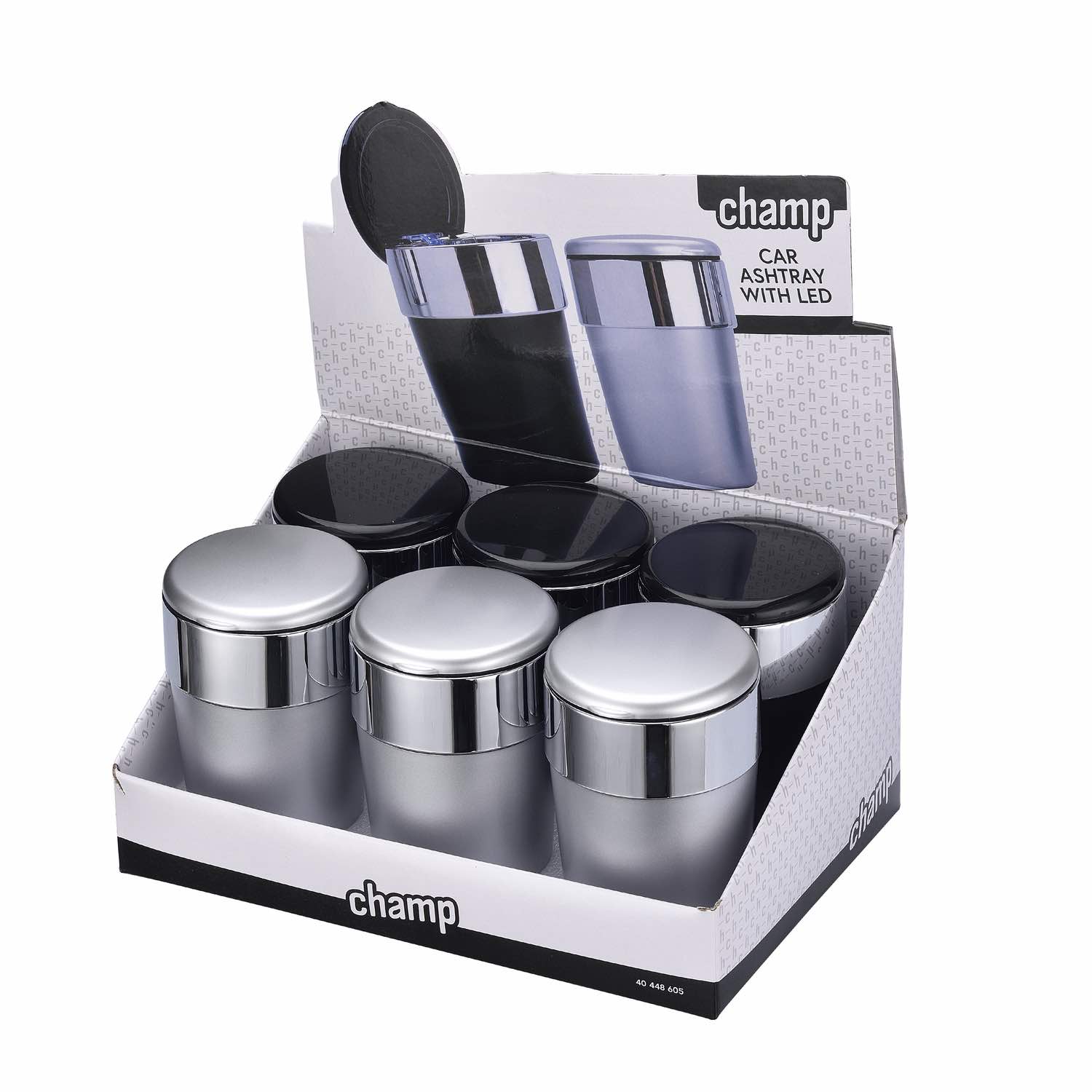 Metallic Auto Aschenbecher mit LED Beleuchtung - Display - 6 Stück