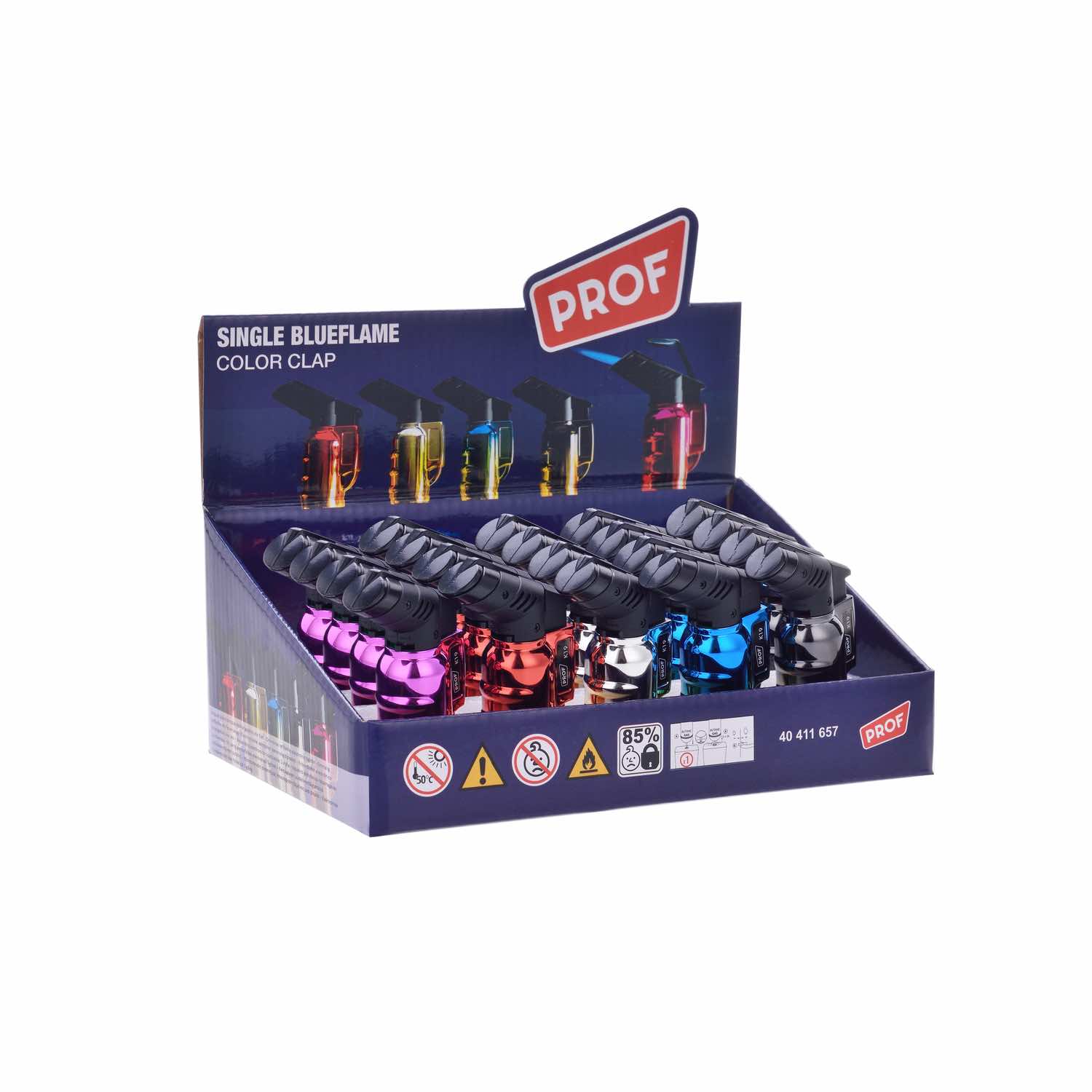 Metallic Clap Feuerzeug - Jetflame Blue - Display - 20 Stück