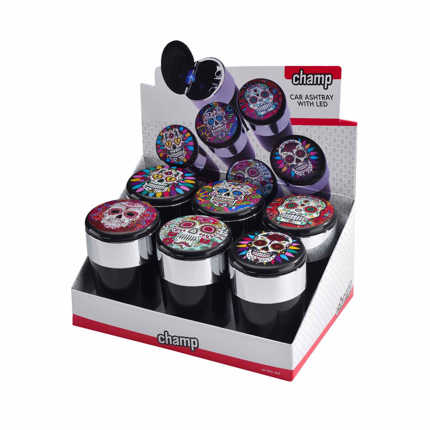 Mexican Skull Auto Aschenbecher mit LED Beleuchtung - Display - 6 Stück