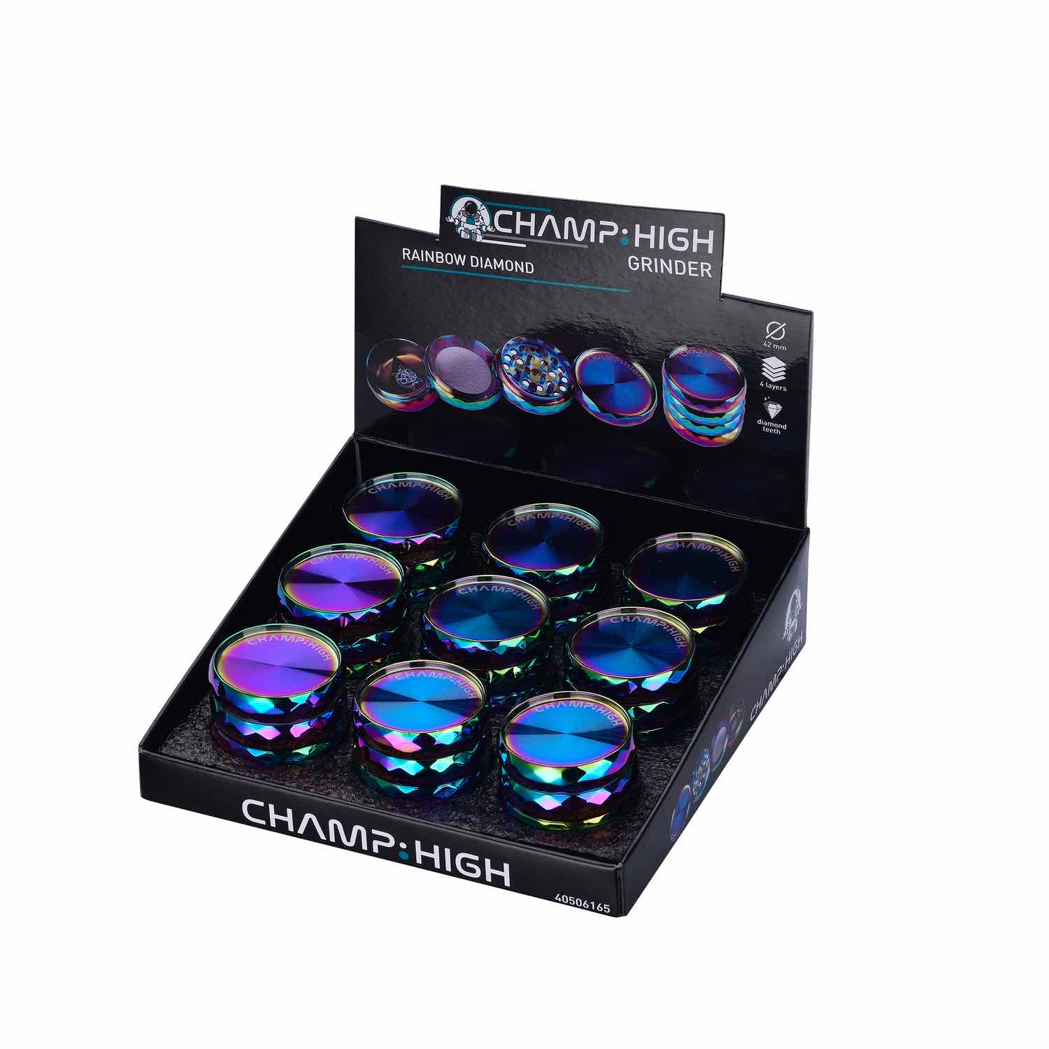 Champ High - Grinder Rainbow Diamond - 42mm - 4 Layers - Display - 9 Stück