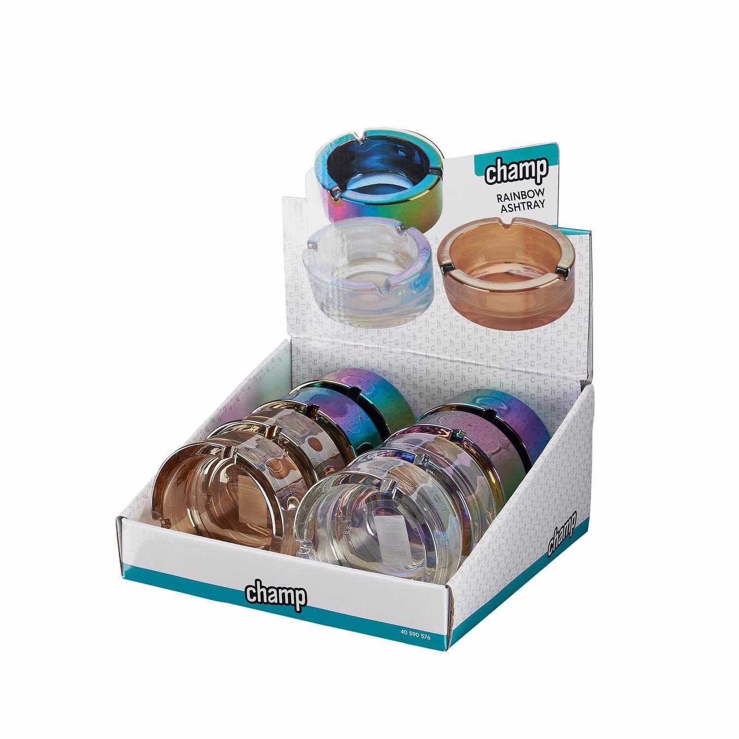 Rainbow Glas Aschenbecher rund - Display - 8 Stück