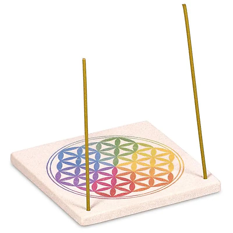 Räucherstäbchenhalter - Sandstein viereckig - Blume des Lebens - 1 Stück