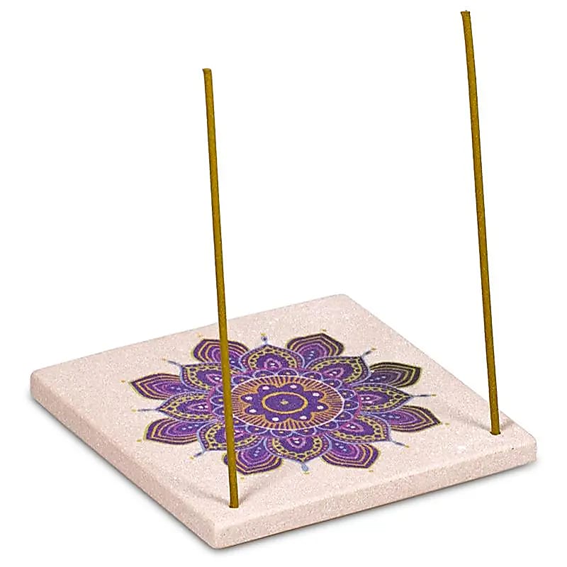 Räucherstäbchenhalter - Sandstein viereckig - Mandala Blume - 1 Stück