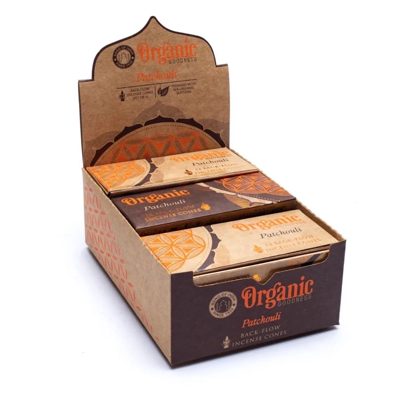 Rückfluss Räucherkegel - Organic Goodness - Patchouli - Display - 6 x 12 Stück Bild 2