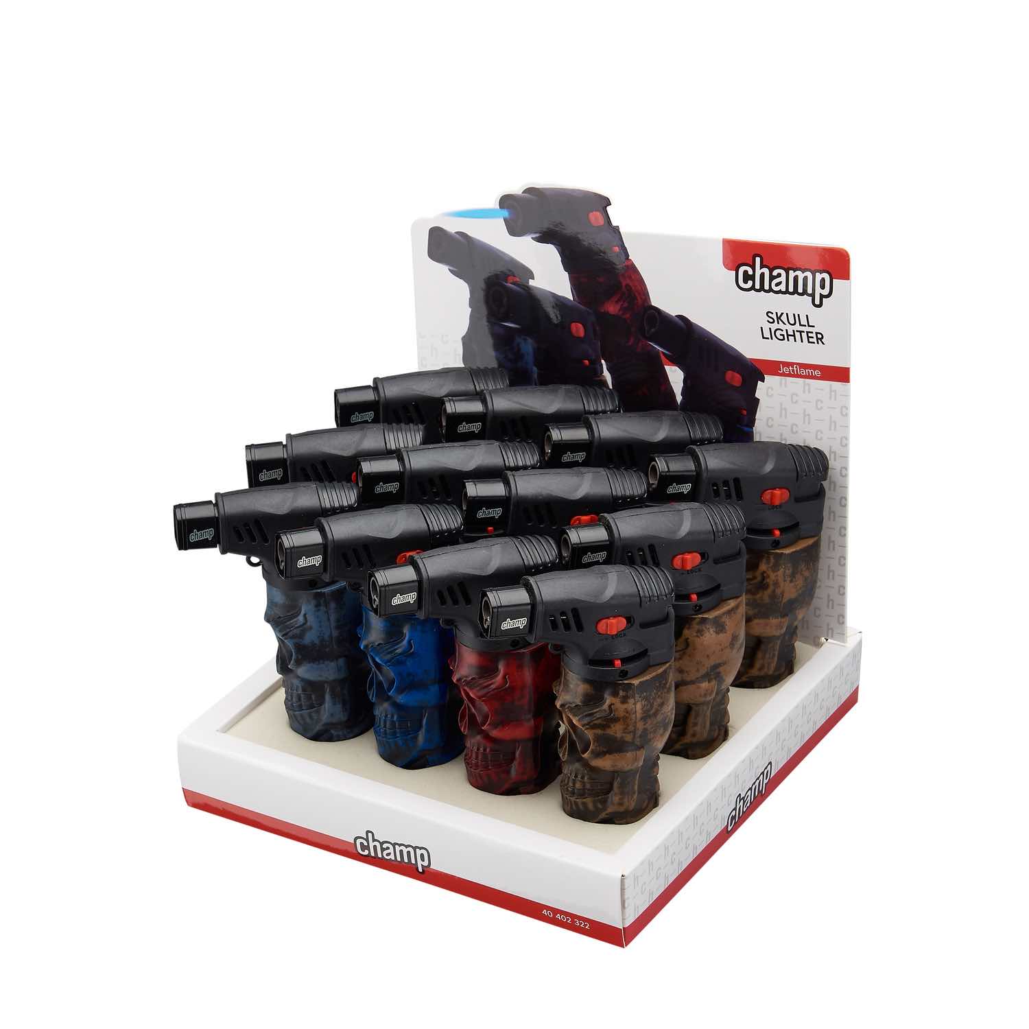 Champ - Skull Feuerzeug - Jetflame Blue - Display - 12 Stück