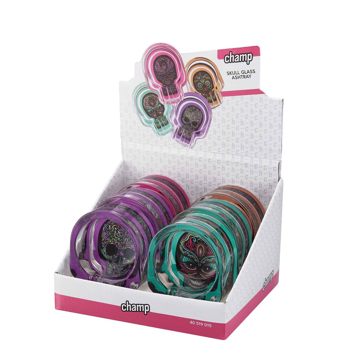 Skull Glas Aschenbecher Schädelform - Display - 6 Stück