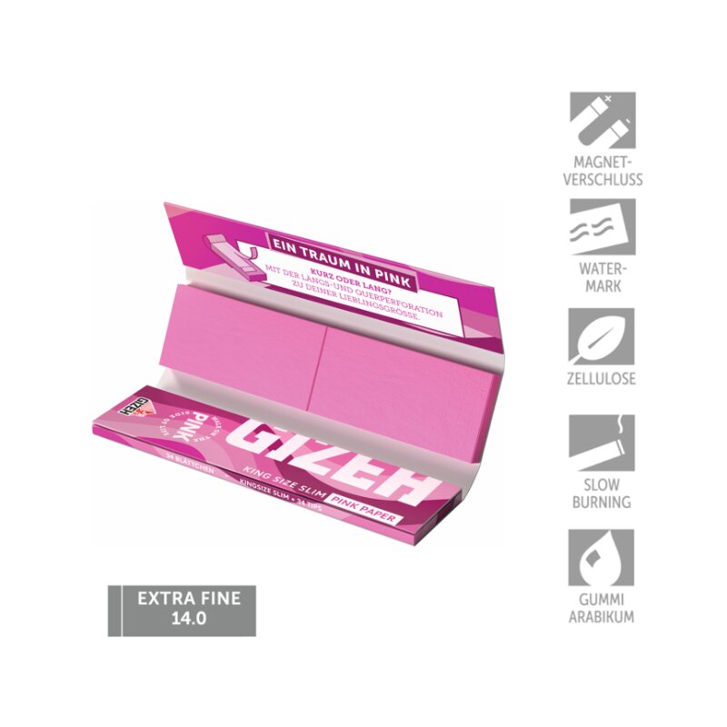GIZEH - King Size Slim + Tips - Pink - Box - 26 Stück Bild 2