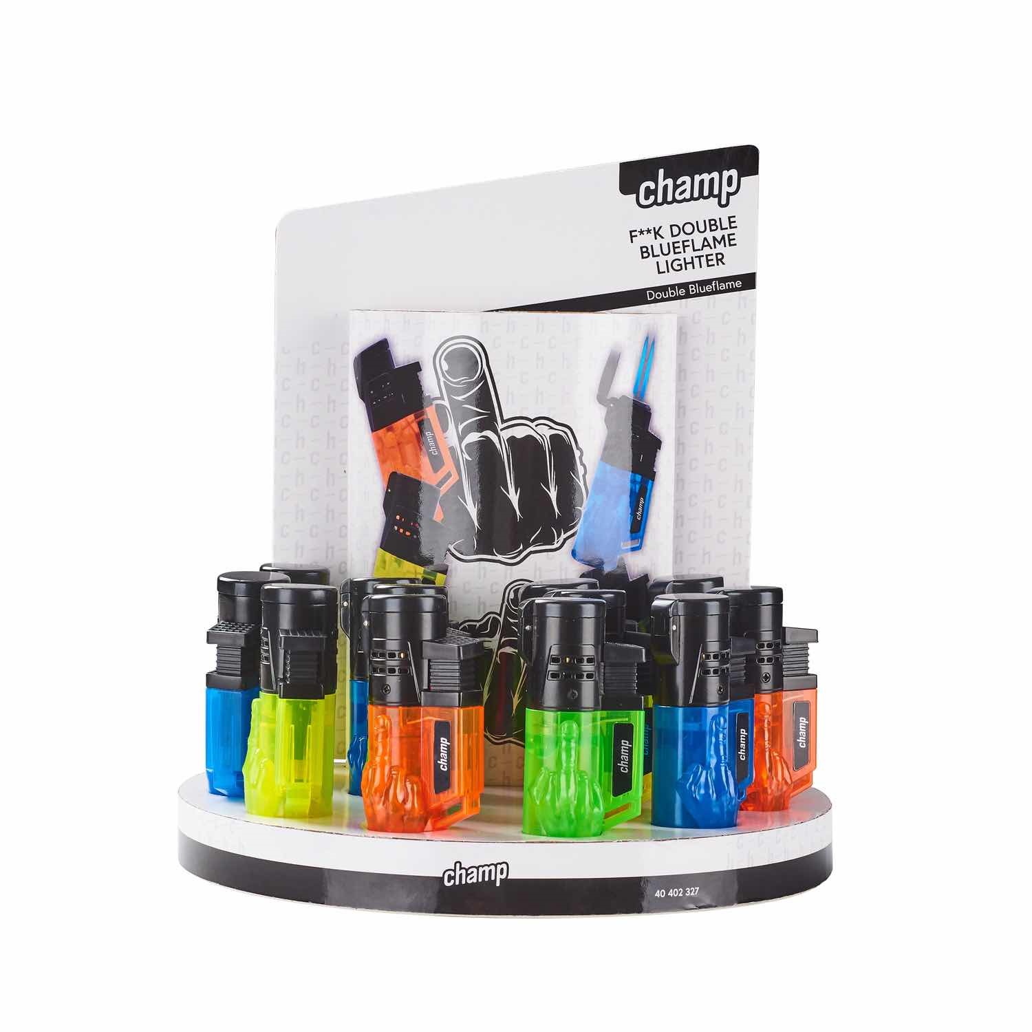 Champ - Fuck You Feuerzeug mit 2 blauen Flammen - Display - 12 Stück