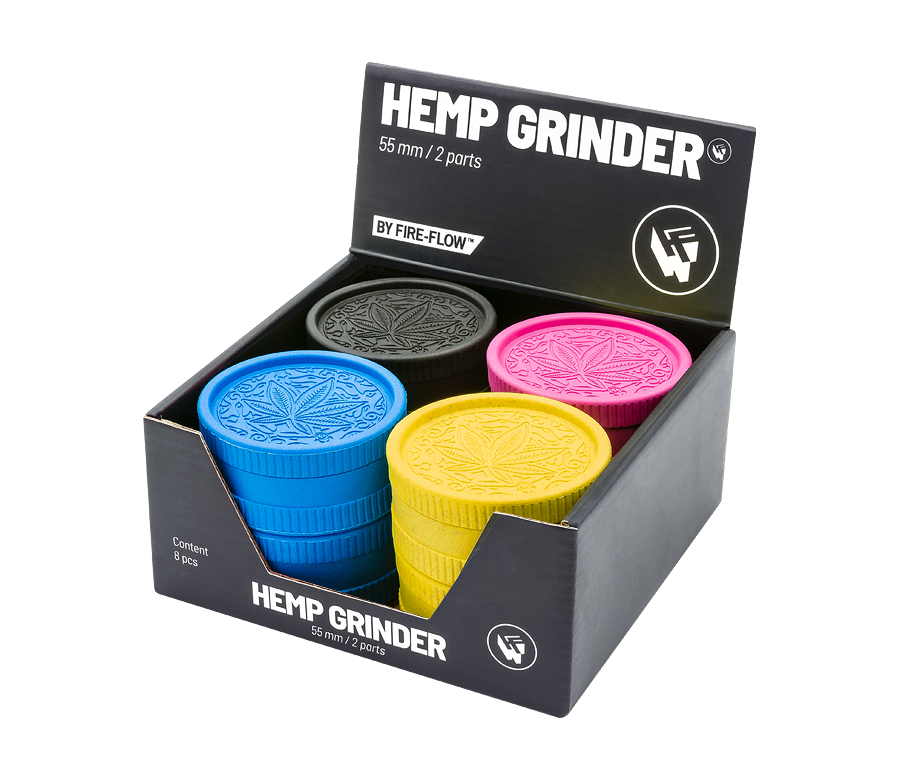 Hemp Grinder - Trance Leaf - 55mm - 2 Layers - Display - 8 Stück