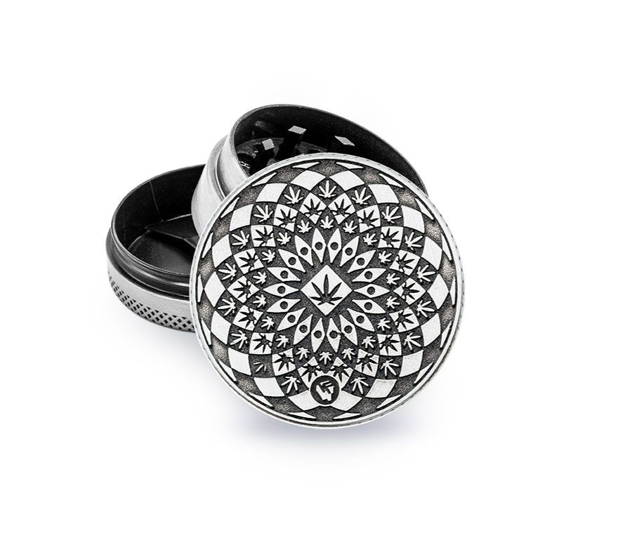 Metal Grinder - 40mm - 3 Layers - Silver - Mandala Leaf - Display - 6 Stück