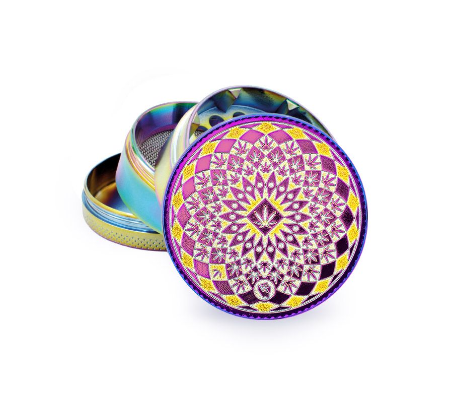 Metal Grinder - 50mm - 4 Layers - Icy - Leaf Pattern - Display - 4 Stück