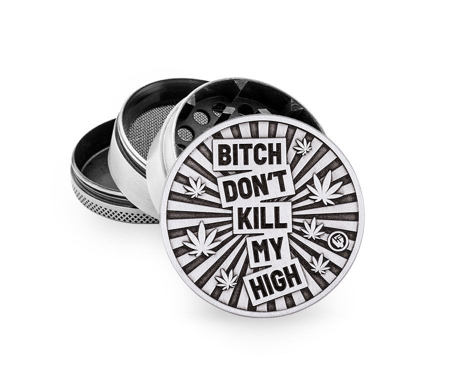 Metal Grinder - 50mm - 4 Layers - Silver - Bitch Dont Kill My High - Display - 4 Stück