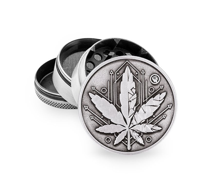 Metal Grinder - 50mm - 4 Layers - Silver - Geometrical Leaf - Display - 4 Stück