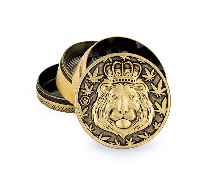 Metal Grinder - 50mm - 4 Layers - Gold - Lion - Display - 4 Stück